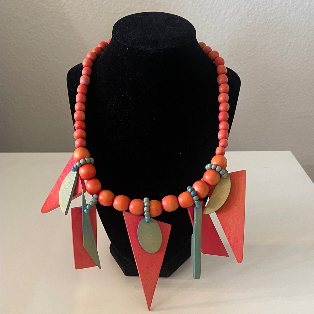 Bold Geometric Necklace with Red and Gold Accents